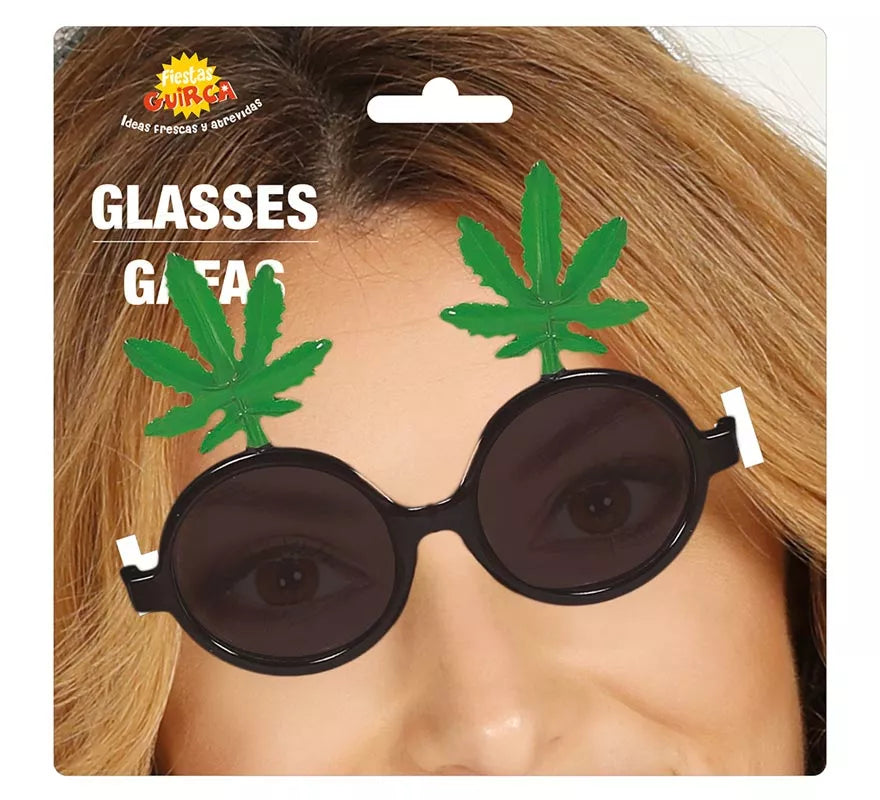 Gafas Negras con Hojas de Marihuana