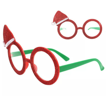 Gafas sin cristal de Papá Noel rojo con gorro