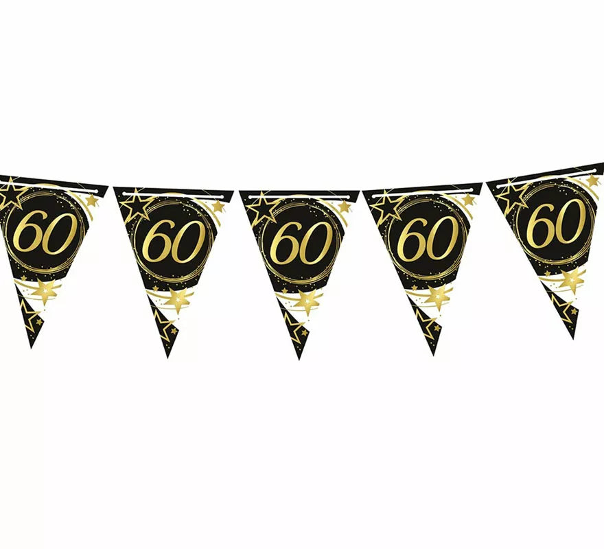 Gallardete 60 Años Cumpleaños y Aniversarios de Papel de 300 cm 19X27 cm