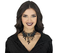 Choker embroidered with black rhinestones