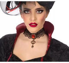 Vampiress Choker with Lace and Gemstone
