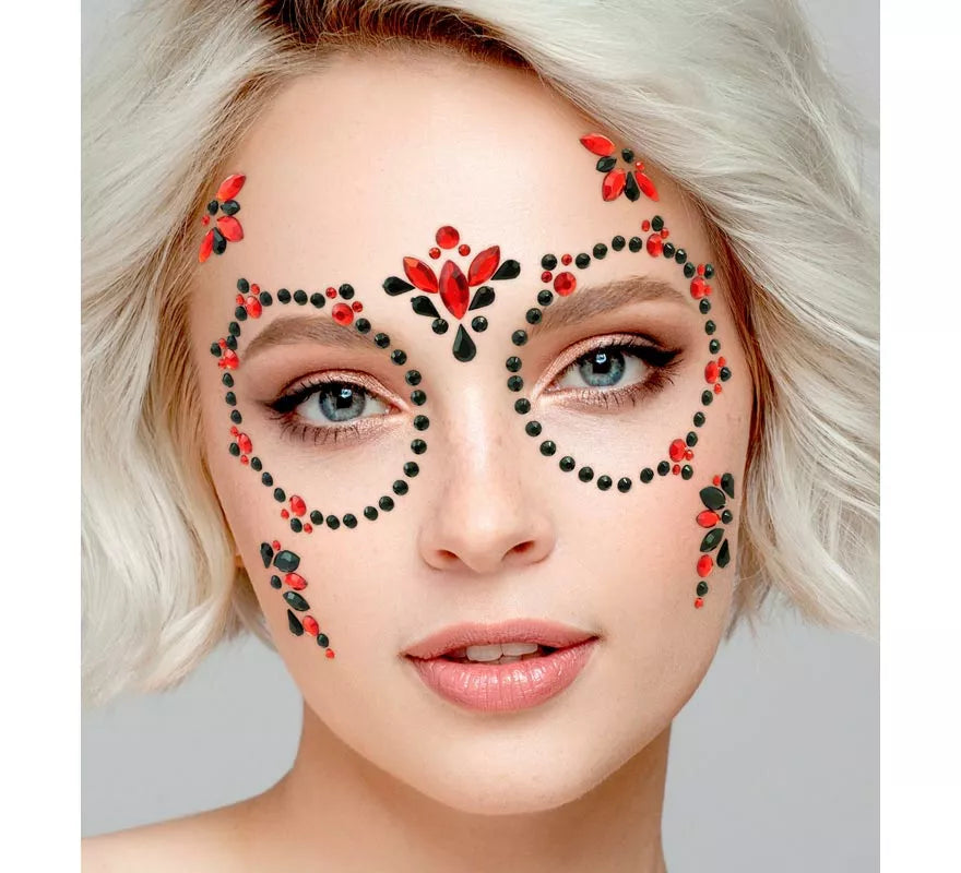 Translation missing: en.Gemas Faciales Adhesivas de Día de Los Muertos rojo y negro