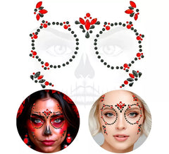 Day of the Dead Adhesive Face Gems in red and black
