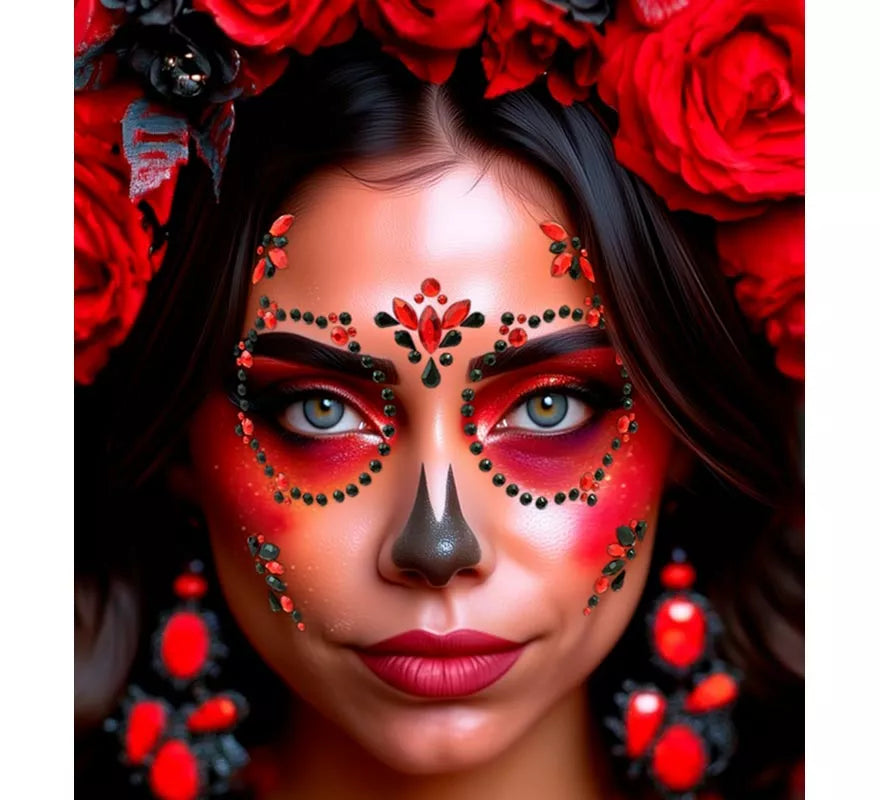 Translation missing: en.Gemas Faciales Adhesivas de Día de Los Muertos rojo y negro