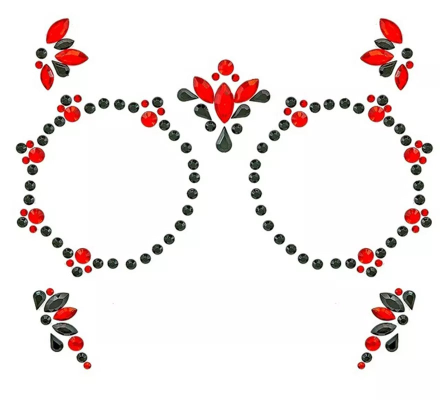 Translation missing: en.Gemas Faciales Adhesivas de Día de Los Muertos rojo y negro