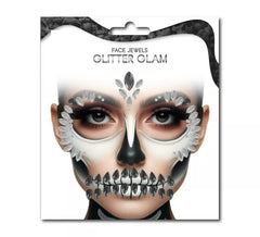 Fashion Face Gems Black and White Skull