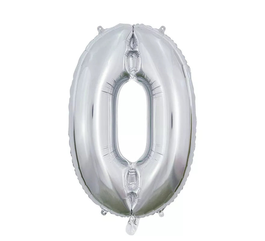 Globo de Foil Número 0 color Plata de 66 cm