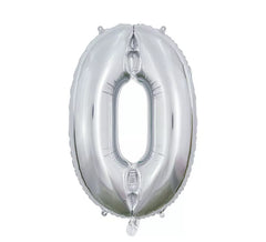 66 cm Silver Number 0 Foil Balloon