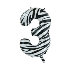 Foil Balloon Number 3 Zebra Color 86 cm