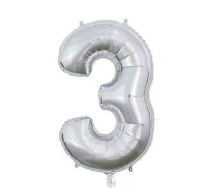 Globo de Foil Número 3 color Plata de 66 cm