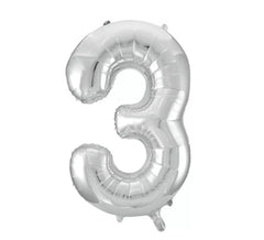 Foil Balloon Number 3 Silver Color 86 cm