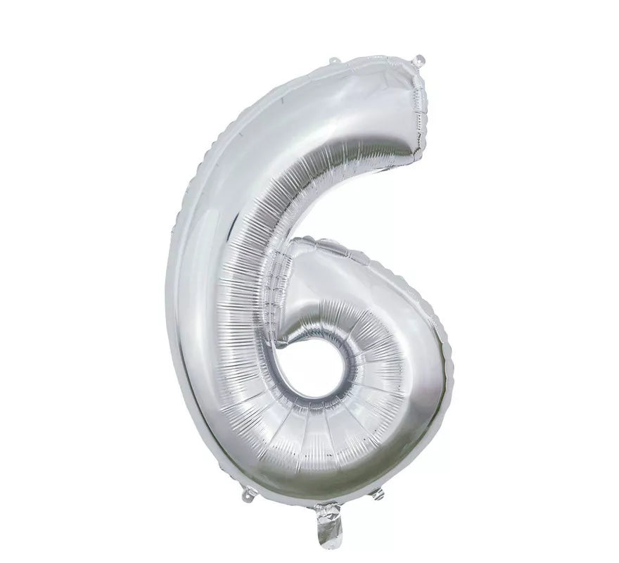 Globo de Foil Número 6 color Plata de 66 cm
