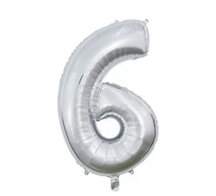 Foil Balloon Number 6 in Silver, 66 cm