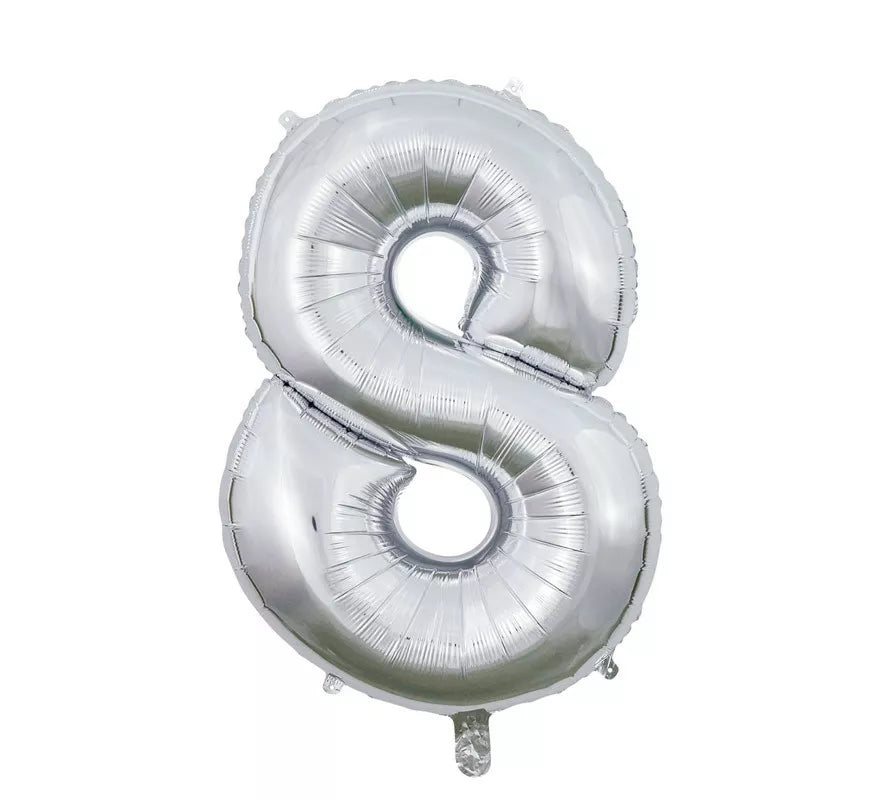 Globo de Foil Número 8 color Plata de 66 cm