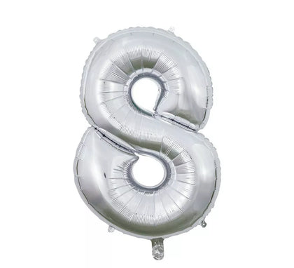 Globo de Foil Número 8 color Plata de 66 cm