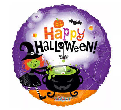 Globo de Foil Redondo de 46 cm Bruja Happy Halloween