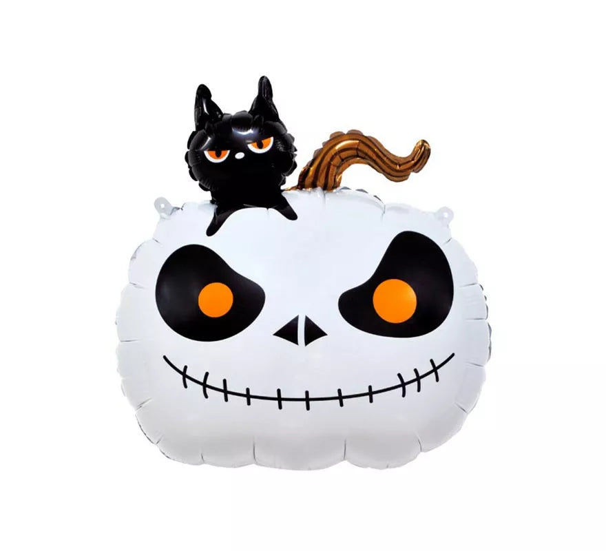 Translation missing: en.Globo Foil Calabaza con gato y base de 56x65 cm