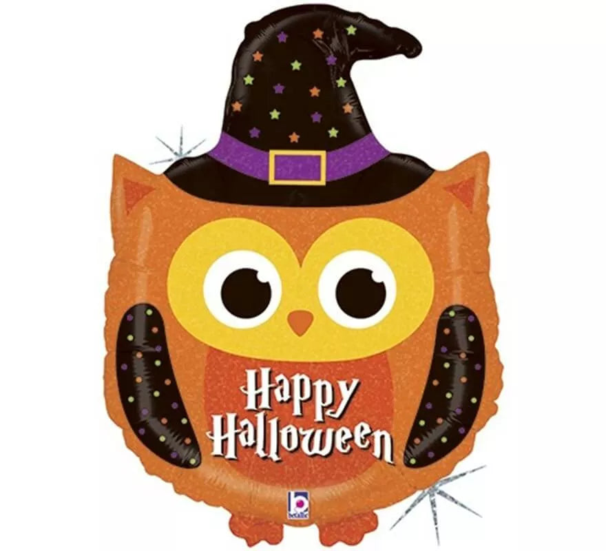 Globo Foil Metalizado de Búho Happy Halloween de 81 cm