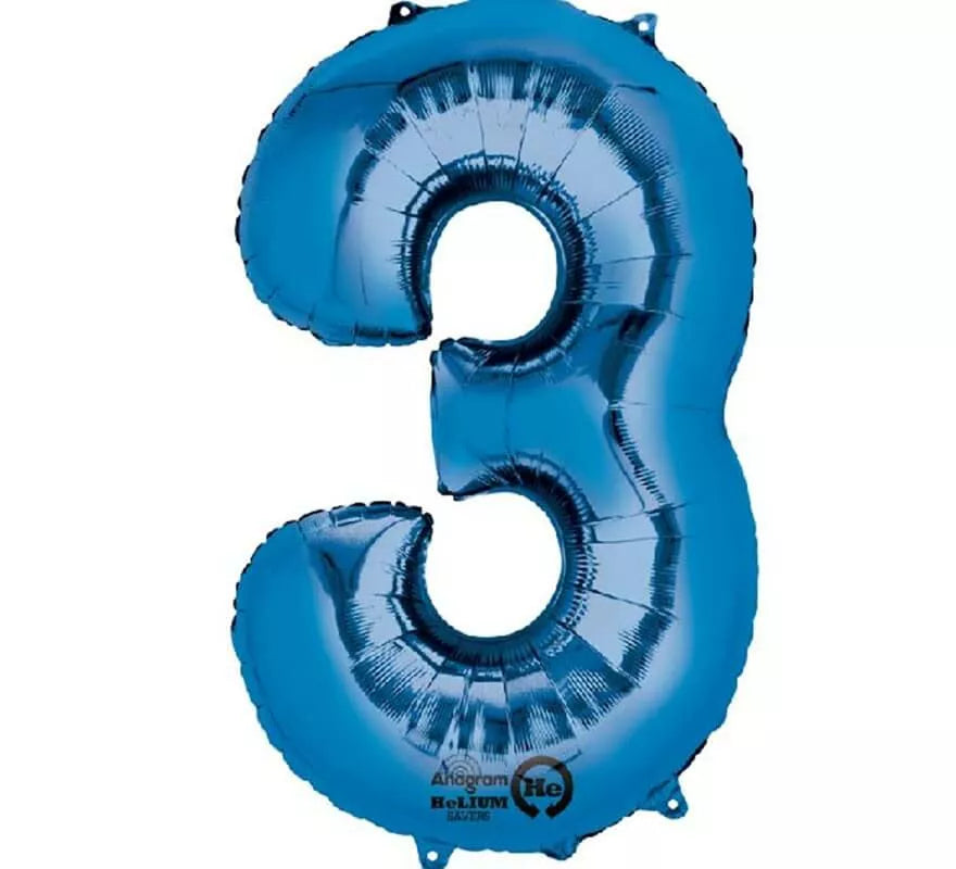 Translation missing: en.Globo metalizado Azul número 3 de 86 cm de altura