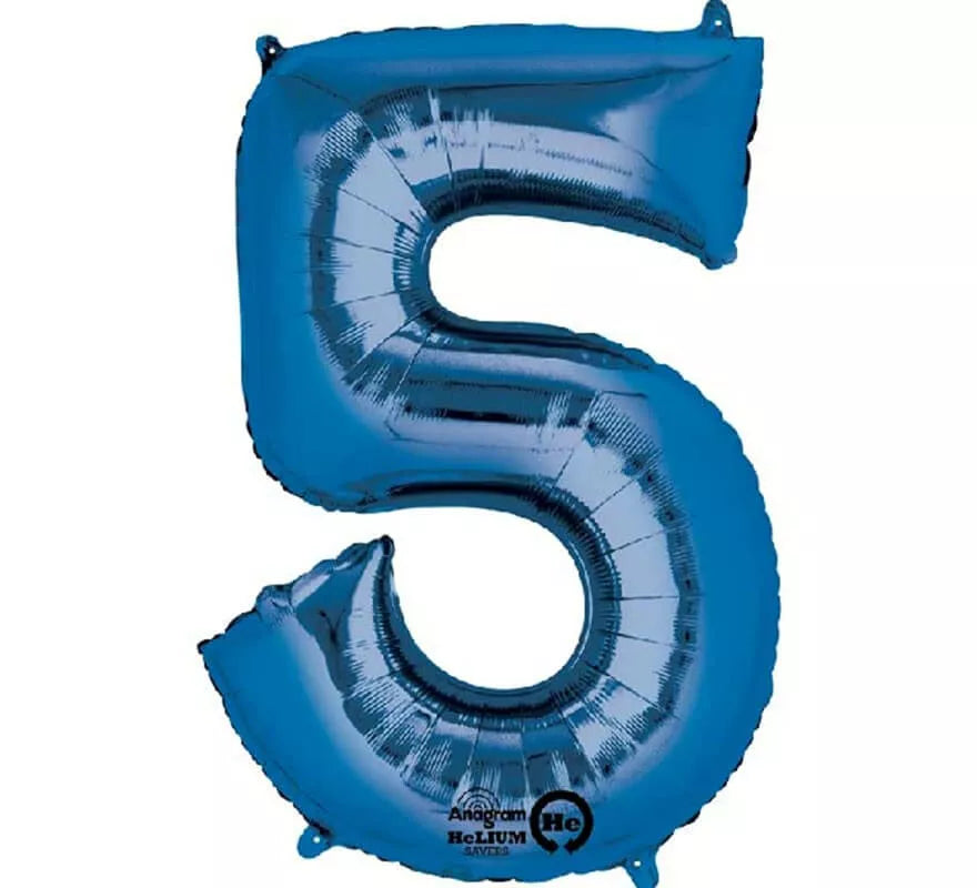 Translation missing: en.Globo metalizado Azul número 5 de 86 cm de altura