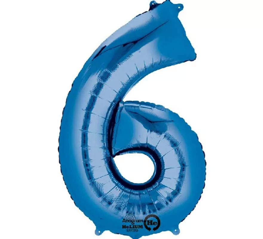 Globo metalizado Azul número 6 de 86 cm de altura