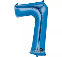 Blue metallic balloon number 7, 86 cm high
