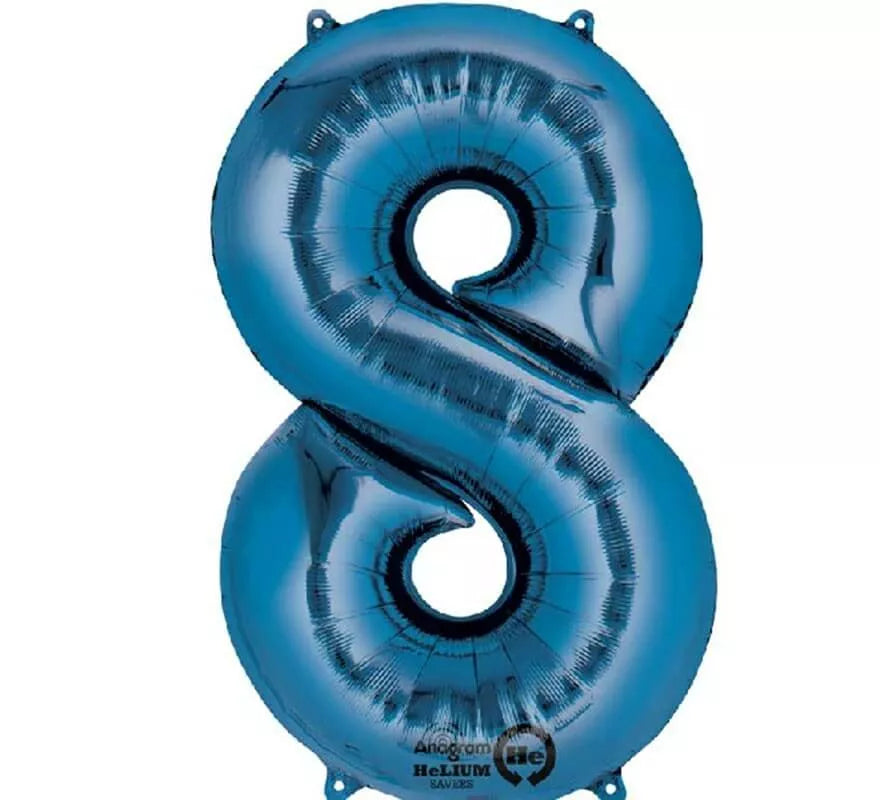 Translation missing: en.Globo metalizado Azul número 8 de 86 cm de altura