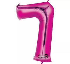 Fuchsia metallic balloon number 7, 86 cm high