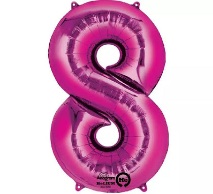 Globo metalizado Fucsia número 8 de 86 cm de altura