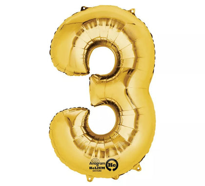 Globo metalizado Oro número 3 de 86 cm de altura