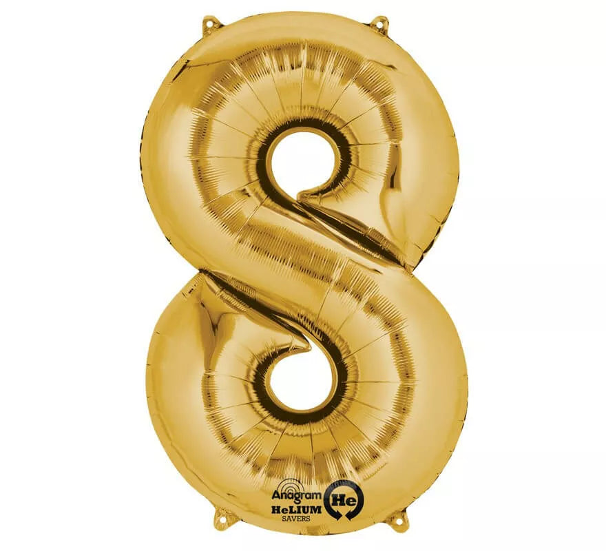 Globo metalizado Oro número 8 de 86 cm de altura