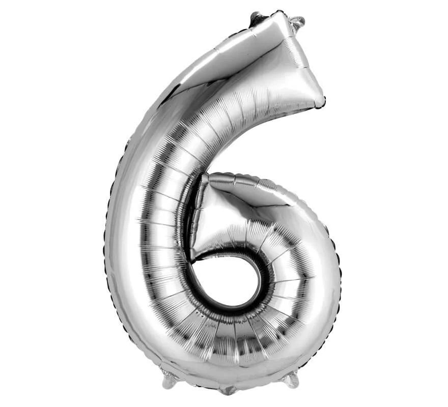 Globo metalizado Plata número 6 de 86 cm de altura