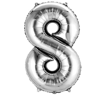 Globo metalizado Plata número 8 de 86 cm de altura