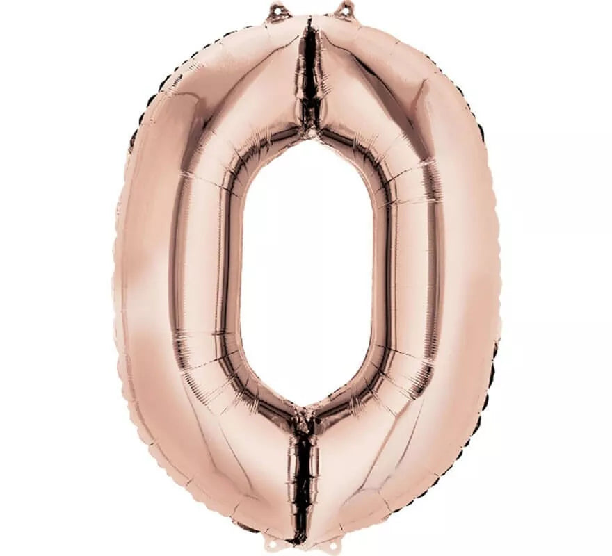 Globo metalizado Rosa Dorado número 0 de 86 cm de altura