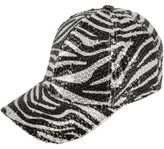 Zebra Animal Print Cap with Sequins