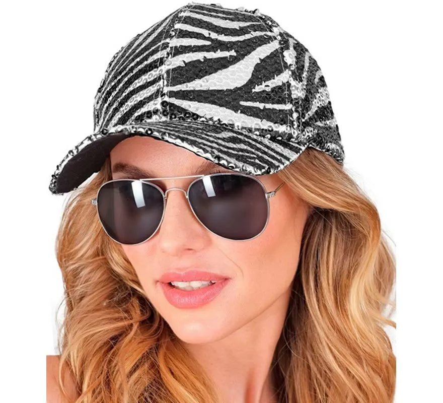 Translation missing: en.Gorra Animal Print Cebra con Lentejuelas