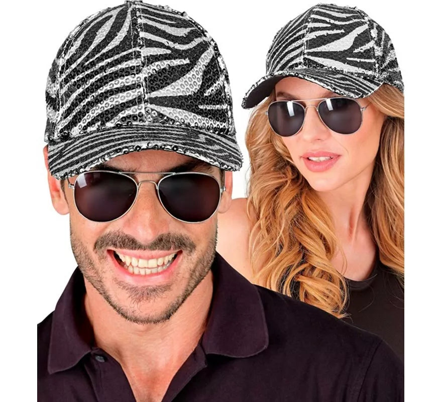 Gorra Animal Print Cebra con Lentejuelas