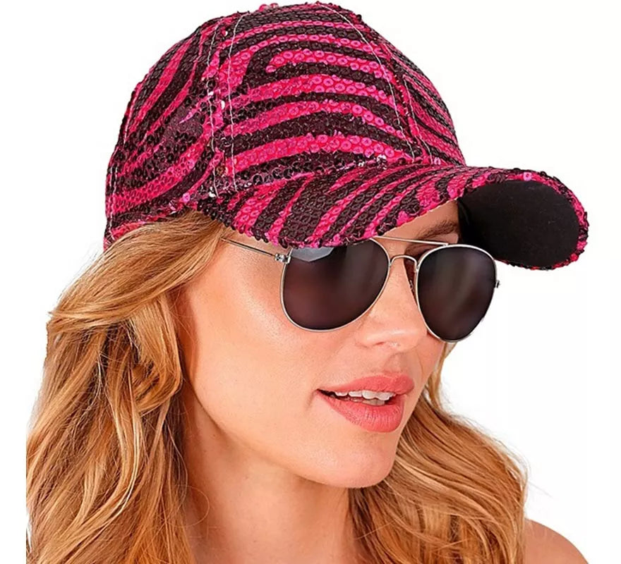 Gorra Animal Print Cebra rosa con Lentejuelas