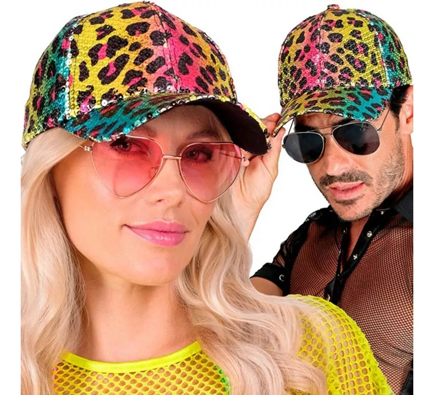 Translation missing: en.Gorra Animal Print Leopardo Arcoíris con Lentejuelas