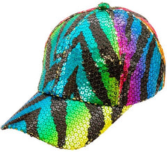 Rainbow Tiger Animal Print Cap with Sequins