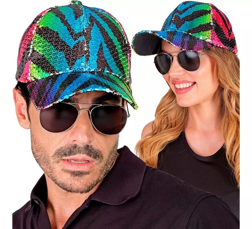 Gorra Animal Print Tigre Arcoíris con Lentejuelas