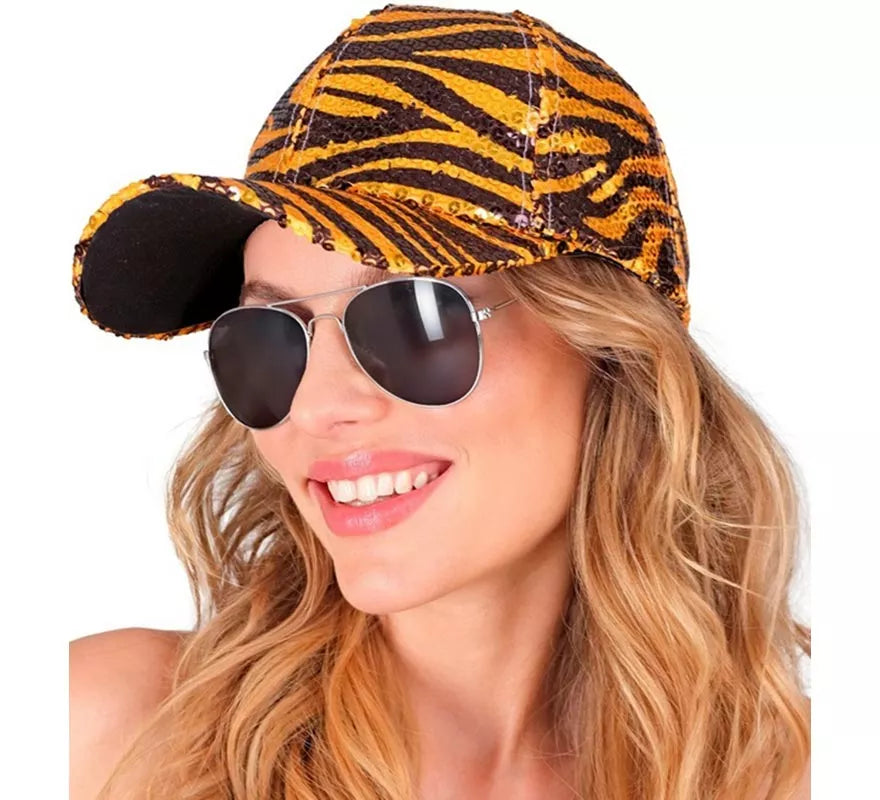 Gorra Animal Print Tigre con Lentejuelas