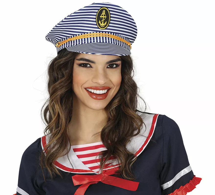 Gorra de Capitán Marinero a rayas adulto