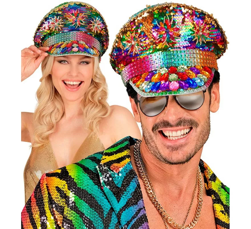 Gorra de Festival Pride con Joyas Arcoíris