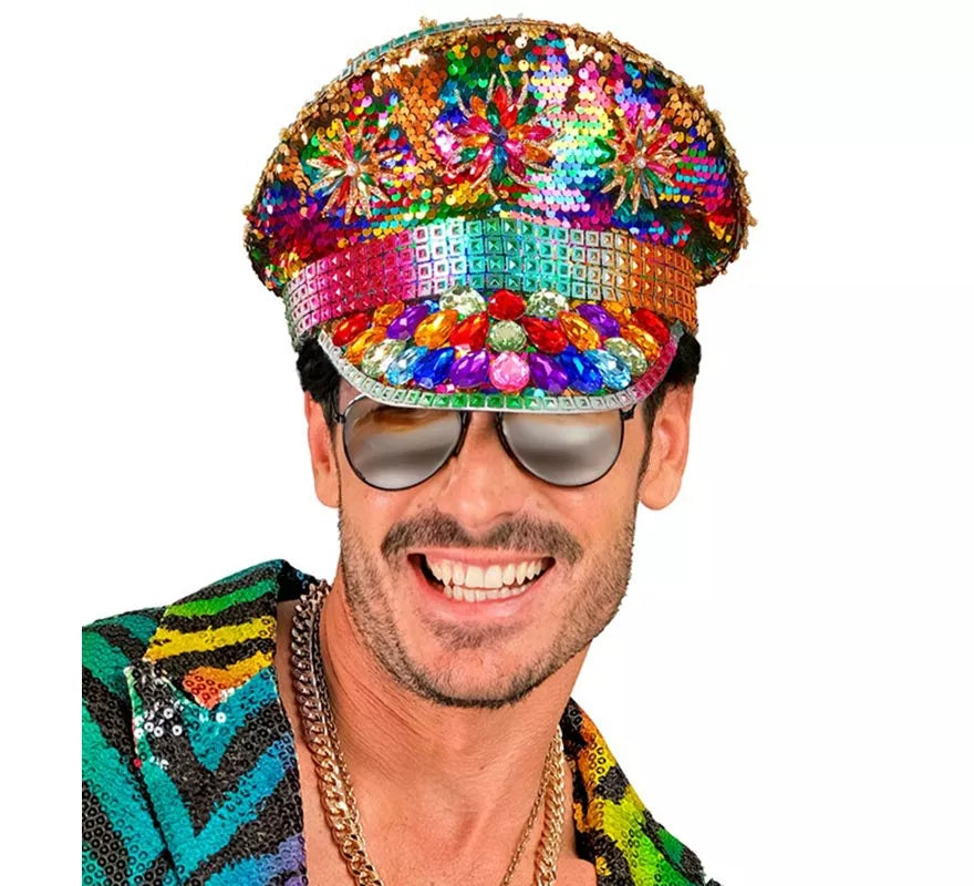Gorra de Festival Pride con Joyas Arcoíris