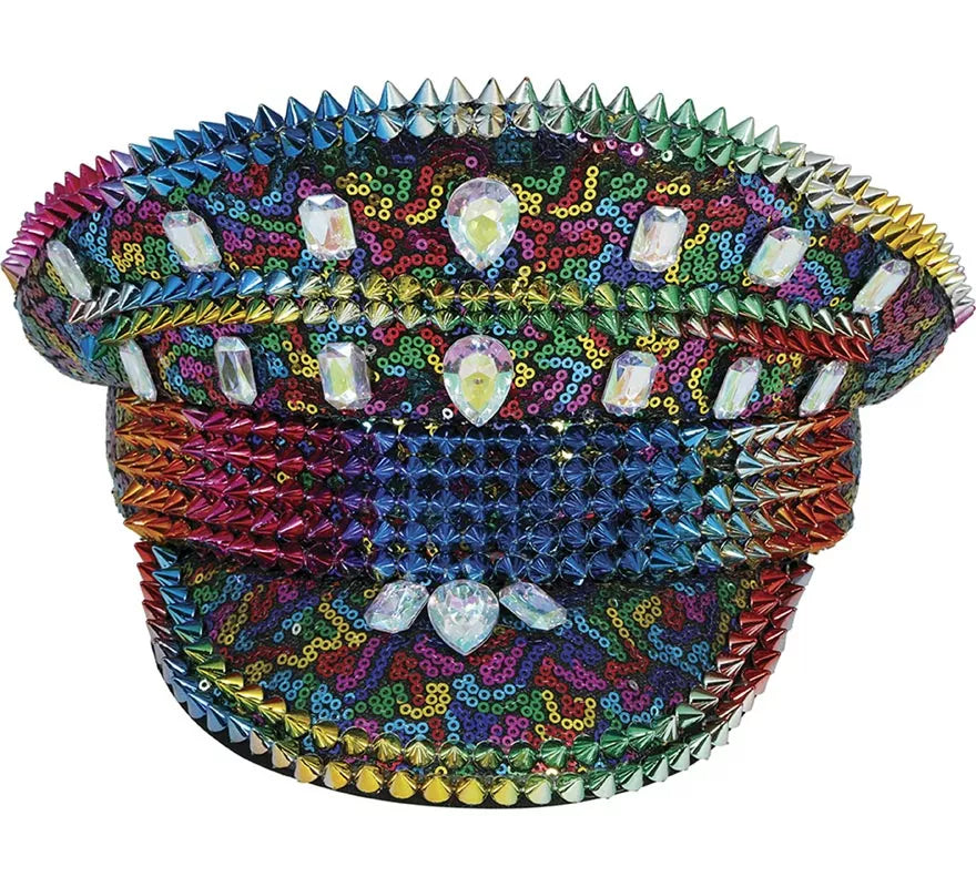 Gorra de Policía Arcoíris con Tachuelas adultos