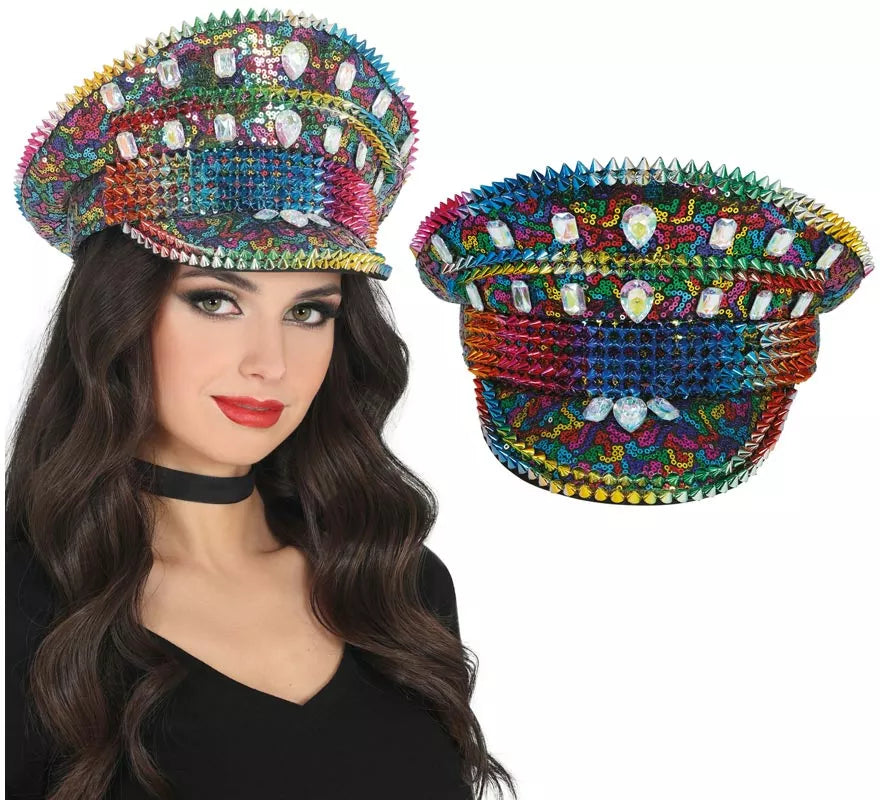 Translation missing: en.Gorra de Policía Arcoíris con Tachuelas adultos