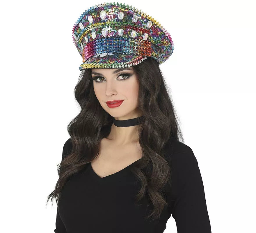 Gorra de Policía Arcoíris con Tachuelas adultos