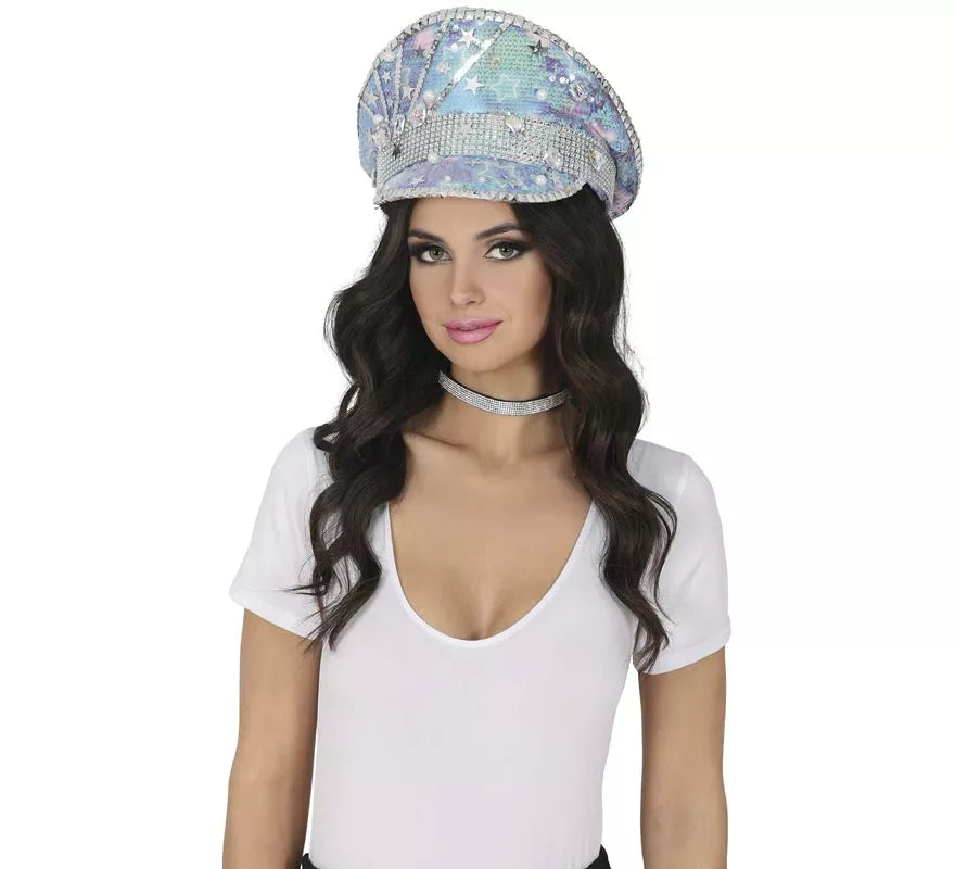 Gorra de Policía azul con Perlas adultos
