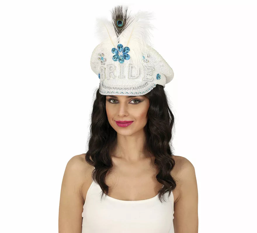 Translation missing: en.Gorra de Policía Bride con plumas y pedrería adulto